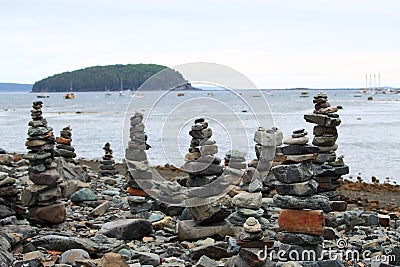 Zen Stone Towers Beach Ocean Island Stock Photo