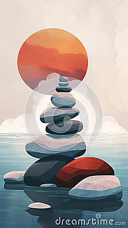 Zen stones balance at sunset Stock Photo