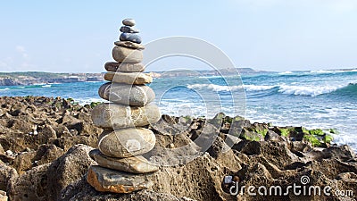 Zen stones on beach for perfect meditation Stock Photo