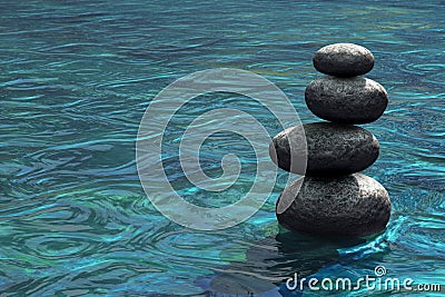 Zen stones stacked on river scene Stock Photo