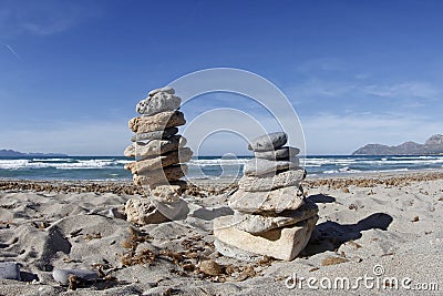 Zen stones tower in a beach. Stock Photo