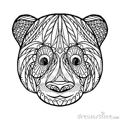 Zen tangle head of panda Vector Illustration
