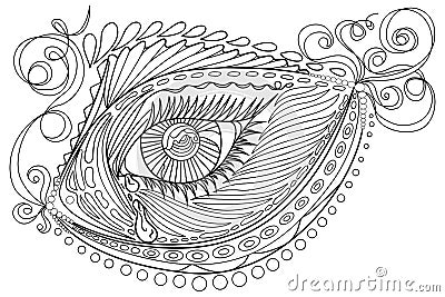 Zen tangle stylized abstract fish and eye, isolated on white background. Hand drawn sketch for adult antistress coloring page, T-s Stock Photo