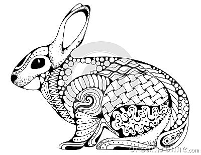 Zen tangle stylized rabbit. Vector Illustration