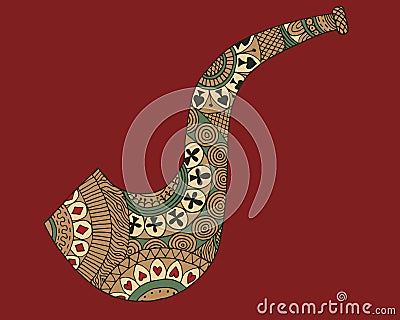 Zen tangle wooden smoking pipe vector. Zentangle briar for Smoke. Vector Illustration