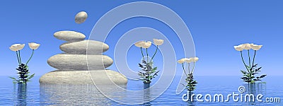 Zen white poppies - 3D render Stock Photo