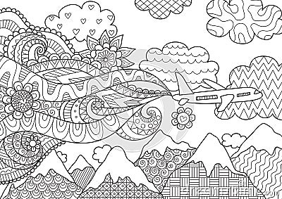 Zendoodle design of airplane for illustration Vector Illustration