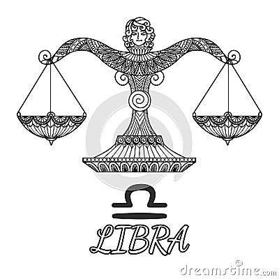 Zendoodle design of Libra zodiac sign.Vector illustration Vector Illustration