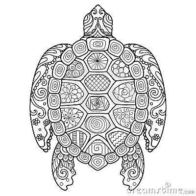 Zendoodle stylized of beautiful turtle for tattoo,T-Shirt design and coloring book for adult Vector Illustration