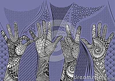 Zentandle gestures hands seamless border. Vector Illustration