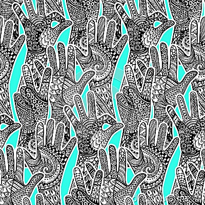 Zentandle gestures hands seamless pattern. Hand drawn vector doodle illustration. Vector Illustration