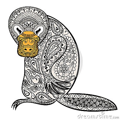 Zentangle Australian platypus totem for adult anti stress Vector Illustration