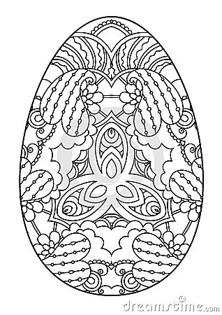 Zentangle black and white decorative Easter egg. Vector Illustration