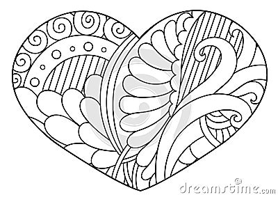 Zentangle black and white decorative heart. Vector Illustration