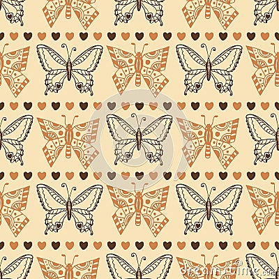 Zentangle butterfly pattern. Autumn seamless wrapping paper. Vector Vector Illustration