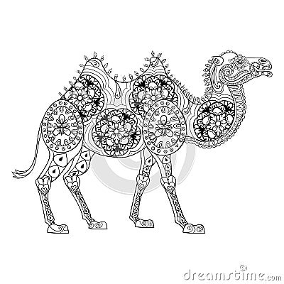 Zentangle Camel totem for adult anti stress Coloring Page Vector Illustration