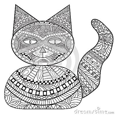 Zentangle cat bank, decoration cat, adult coloring book, coloring Vector Illustration