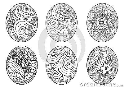 Zentangle easter eggs for coloring book for adult Vector Illustration