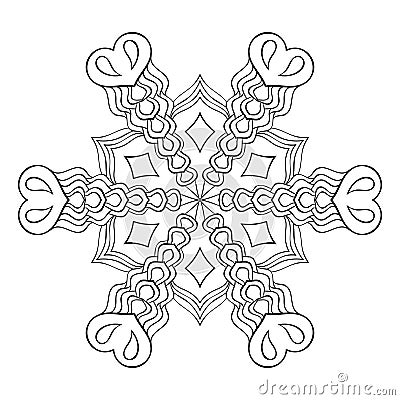 Zentangle elegant snow flake, mandala for adult coloring pages. Vector Illustration