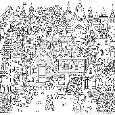 Zentangle fairy tale town Vector Illustration