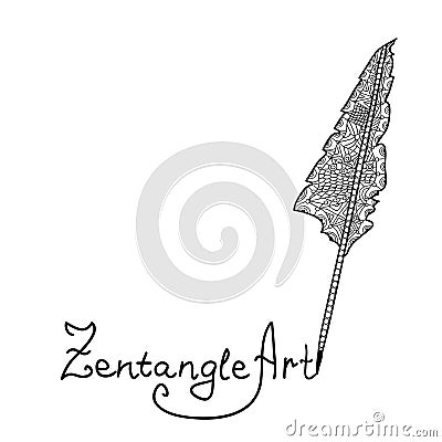 Zentangle feather. Adult antistress coloring illustration. Hand drawn doodle. Cartoon Illustration