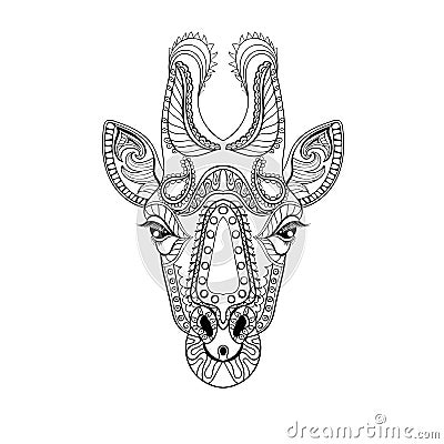 Zentangle Giraffe head totem for adult anti stress Coloring Page Vector Illustration