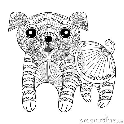Zentangle Hand drawing Dog for antistress coloring pages, post c Vector Illustration