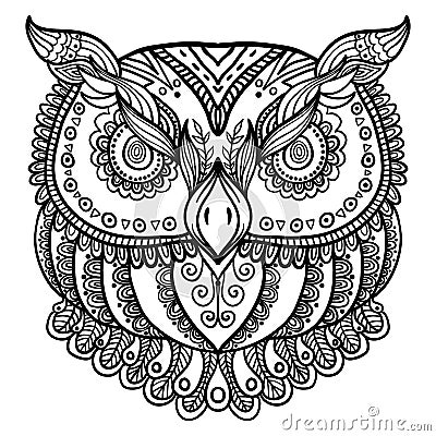 Zentangle inspired abstract owl . Vector hand drawn illustration. Vector Illustration