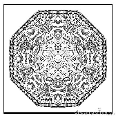 Zentangle mandala - coloring book page for adults, relax and meditation, vector, doodle Vector Illustration