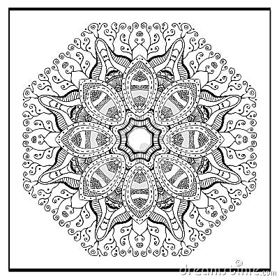 Zentangle mandala - coloring book page for adults, relax and meditation, vector, doodle Vector Illustration