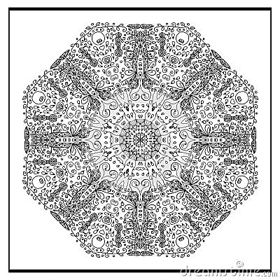 Zentangle mandala - coloring book page for adults, relax and meditation, vector, doodle Vector Illustration