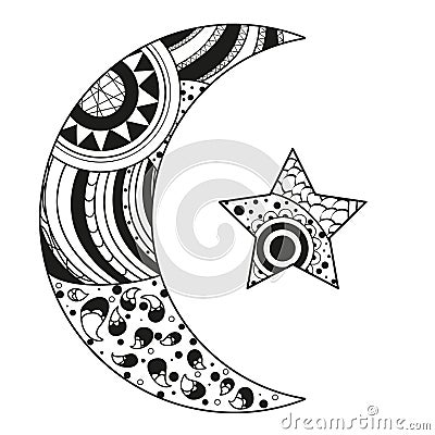 Zentangle moon and star Vector Illustration