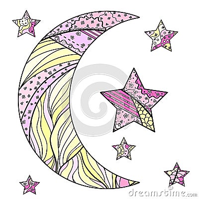 Zentangle moon and star Vector Illustration