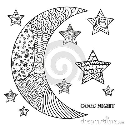 Zentangle moon. Zentangle Vector Illustration