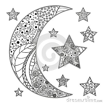 Zentangle moon. Zentangle Vector Illustration