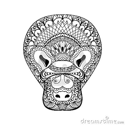 Zentangle Platypus head totem for adult anti stress Vector Illustration