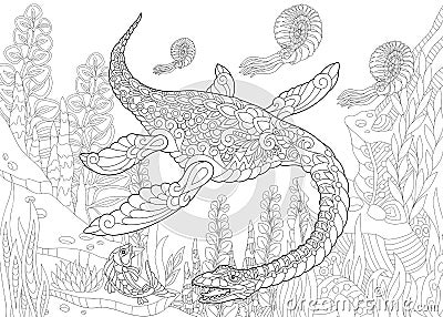 Zentangle plesiosaurus dinosaur Vector Illustration