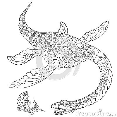 Zentangle plesiosaurus dinosaur Vector Illustration