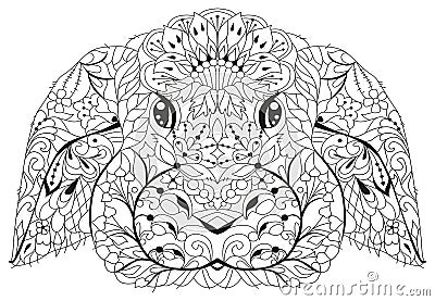 Zentangle rabbit head. Hand drawn decorative vector illustration for coloring Vector Illustration