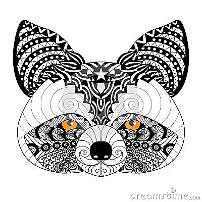 Zentangle raccoon for coloring page for adult,tattoo, logo, shirt design and other decorations Vector Illustration
