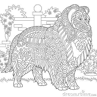 Zentangle Rough Collie dog Vector Illustration