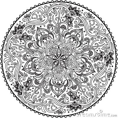 Zentangle round colored floral ornament. Vector ornamental round lace with arabesque elements. Mehndi style. Vector Illustration