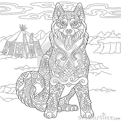 Zentangle Siberian Husky Dog Vector Illustration