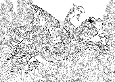 Zentangle stylized aquarium Vector Illustration