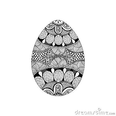 Zentangle stylized black Easter Egg. Hand Drawn Cartoon Illustration