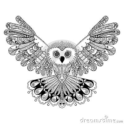 Zentangle stylized Black Owl. Hand Drawn vector illustration iso Vector Illustration