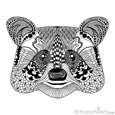 Zentangle Stylized Black Raccoon Face. Hand Drawn Doodle Vector Stock ...