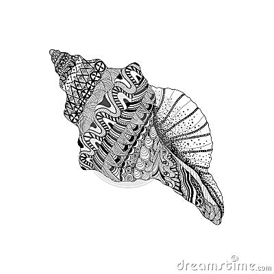 Zentangle stylized black sea cockleshell. Hand Drawn aquatic doo Vector Illustration