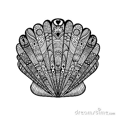 Zentangle stylized black sea shell. Hand Drawn doodle vector il Vector Illustration