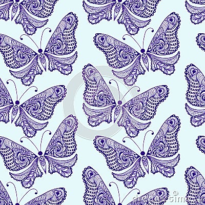 Zentangle stylized Butterfly seamless pattern. Hand Drawn Cartoon Illustration